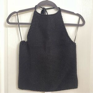 525 America Black Knit Sweater 100% Cotton Drop Tie Back Tank Top Size S